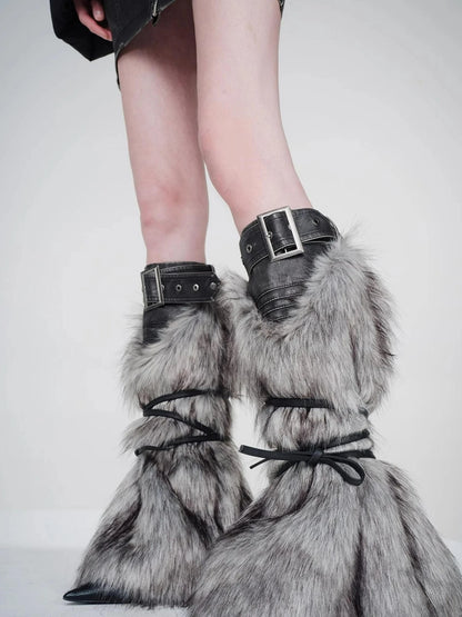 Faux Fur Leg Warmers with Adjustable Lacing