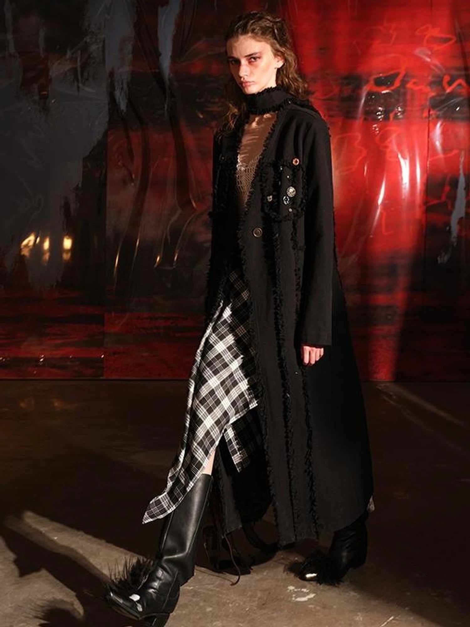 Heavyweight Raw Edge Patchwork Trench Coat