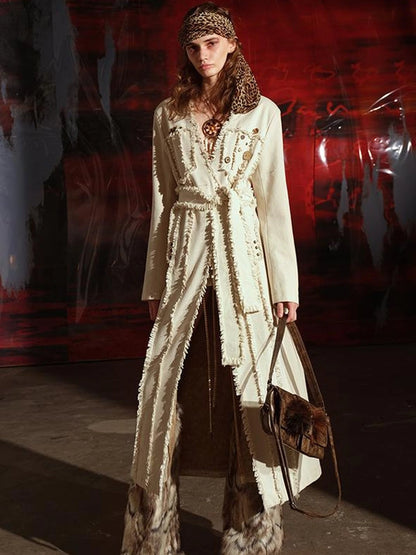 Heavyweight Raw Edge Patchwork Trench Coat