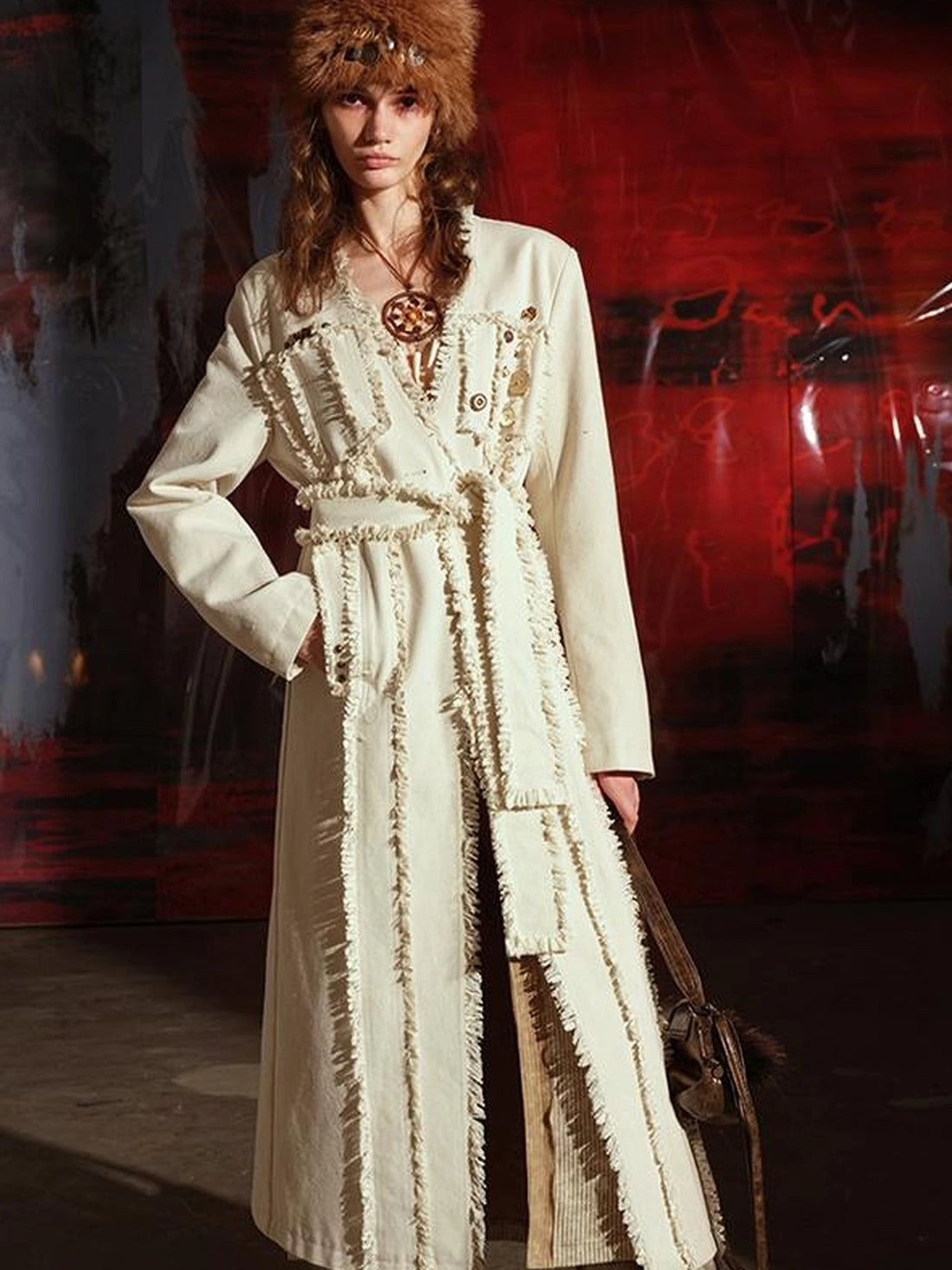 Heavyweight Raw Edge Patchwork Trench Coat