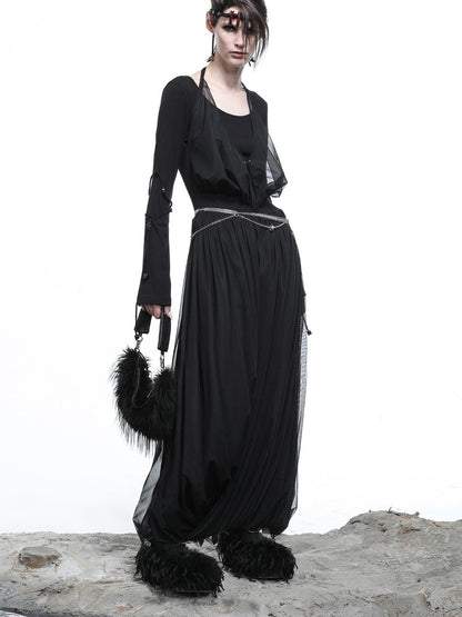 NN NORTH NODE High Neck Mesh Paneled Beaded Maxi Dress with Mock Two Piece Design