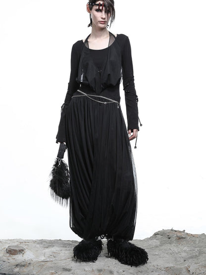 NN NORTH NODE High Neck Mesh Paneled Beaded Maxi Dress with Mock Two Piece Design