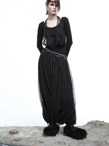 NN NORTH NODE High Neck Mesh Paneled Beaded Maxi Dress with Mock Two Piece Design