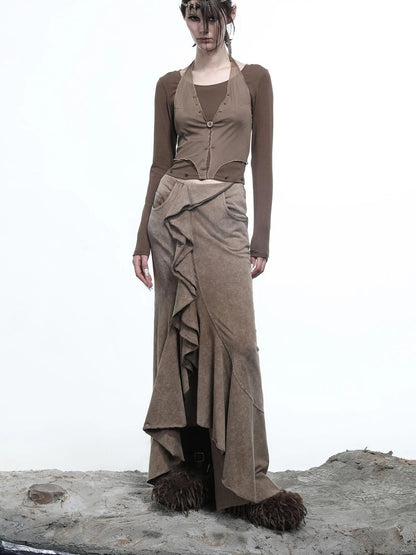 Hooded Layered Mesh Detachable Fringe T-shirt