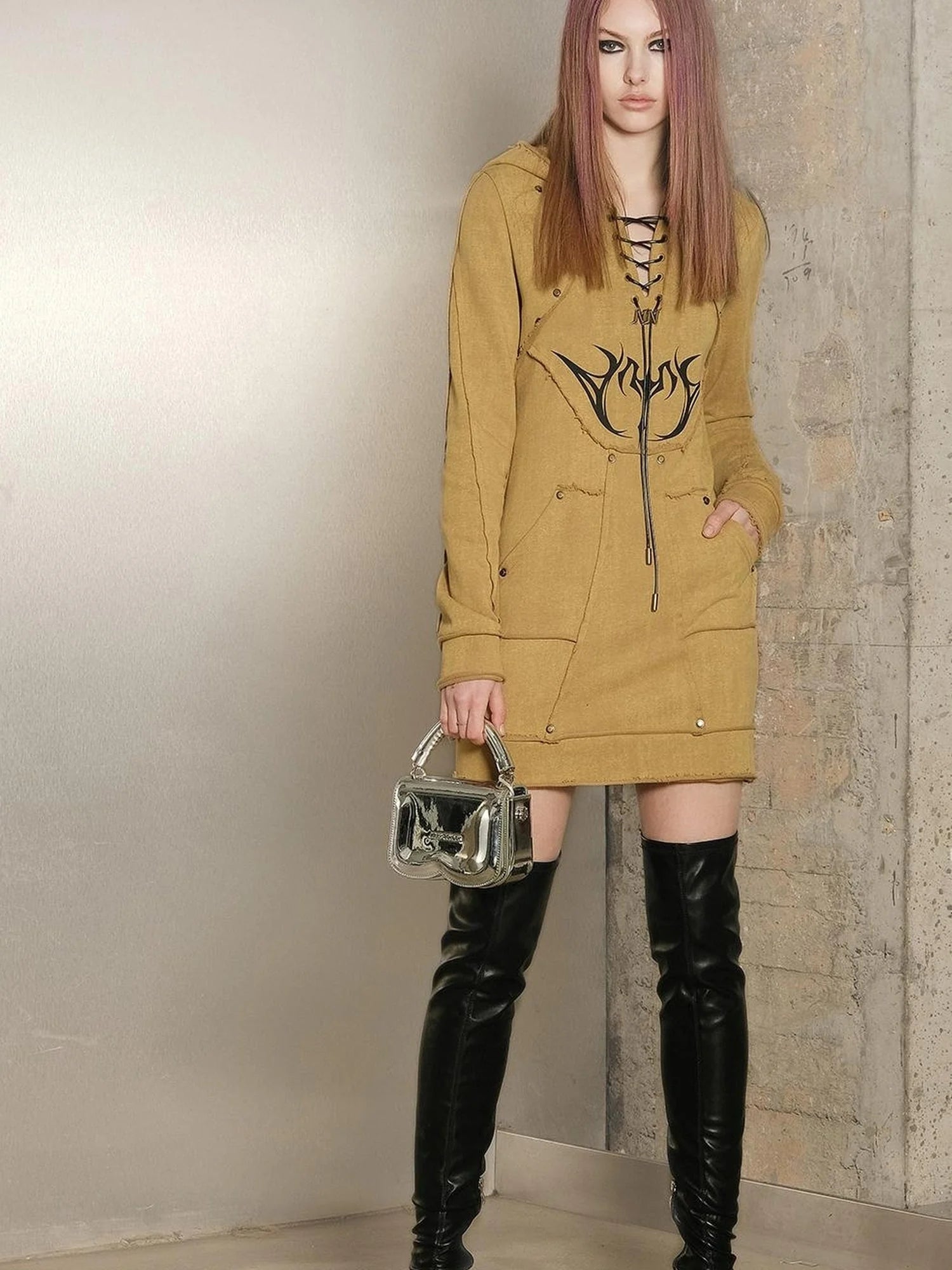 Hooded Sweater Dress With Astrology Print