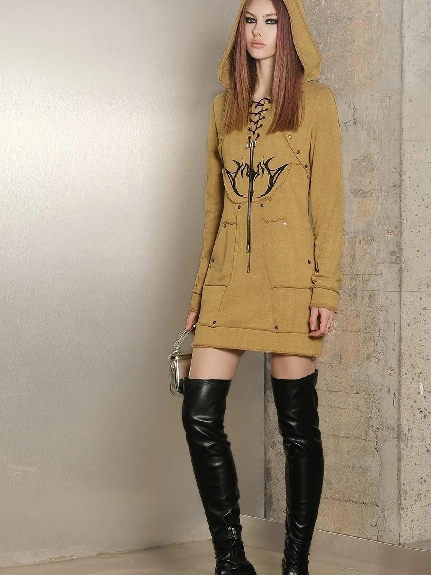 Hooded Sweater Dress With Astrology Print