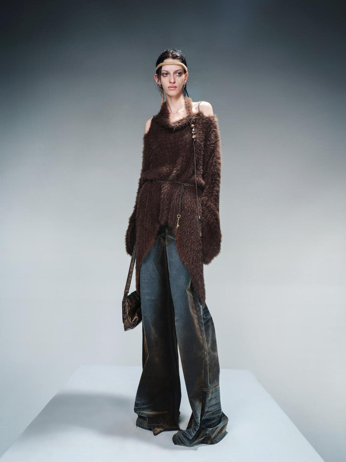 NN NORTH NODE Imitation Mink Fur Irregular Knit Sweater