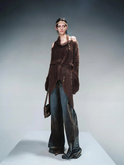 Imitation Mink Fur Irregular Knit Sweater