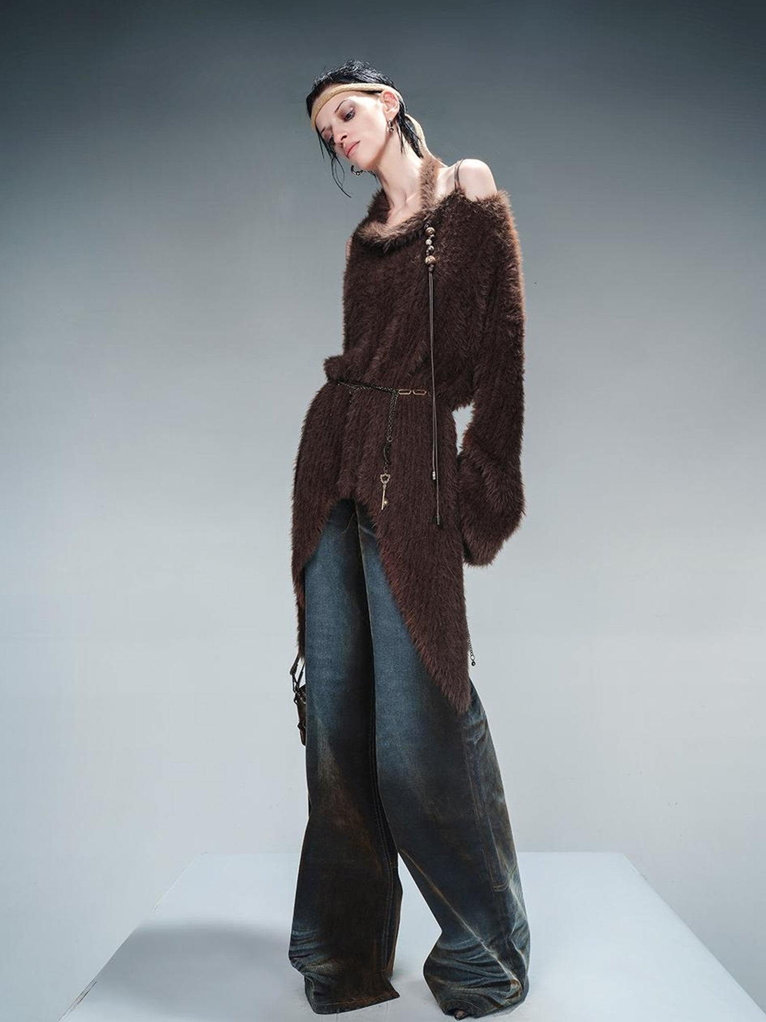 NN NORTH NODE Imitation Mink Fur Irregular Knit Sweater