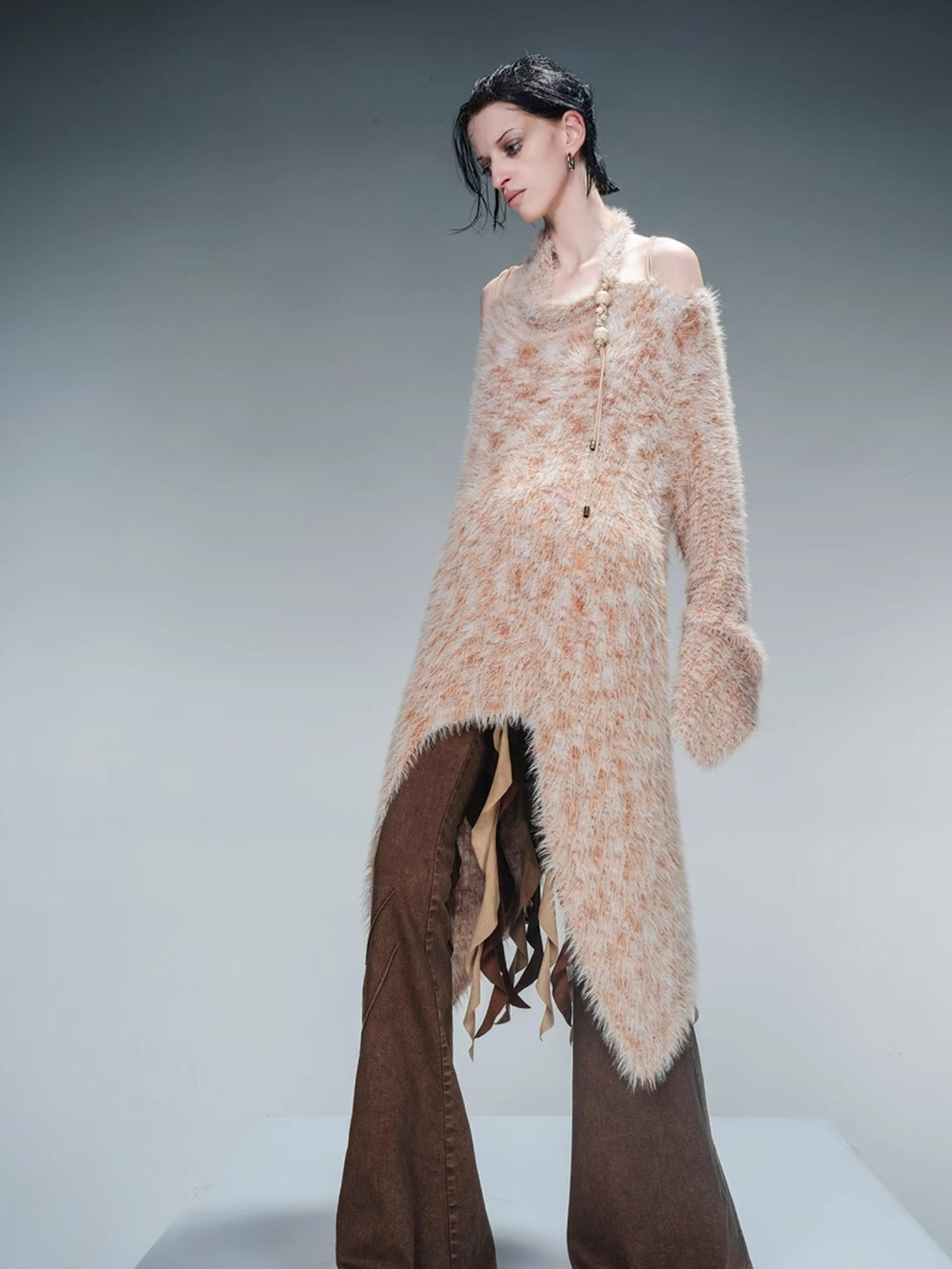 NN NORTH NODE Imitation Mink Fur Irregular Knit Sweater