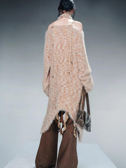 NN NORTH NODE Imitation Mink Fur Irregular Knit Sweater