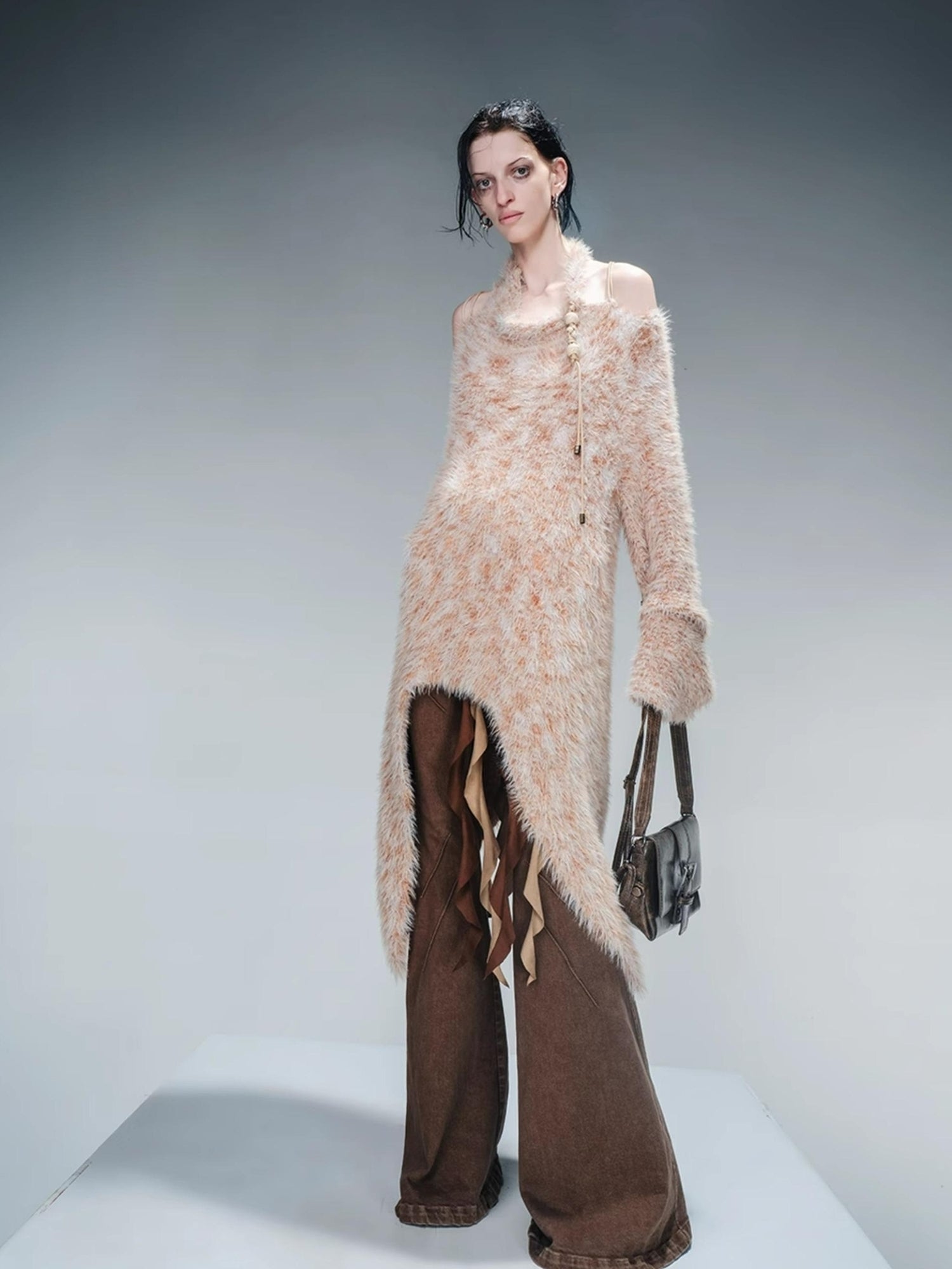 NN NORTH NODE Imitation Mink Fur Irregular Knit Sweater