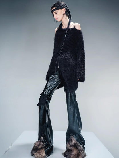 NN NORTH NODE Imitation Mink Fur Irregular Knit Sweater