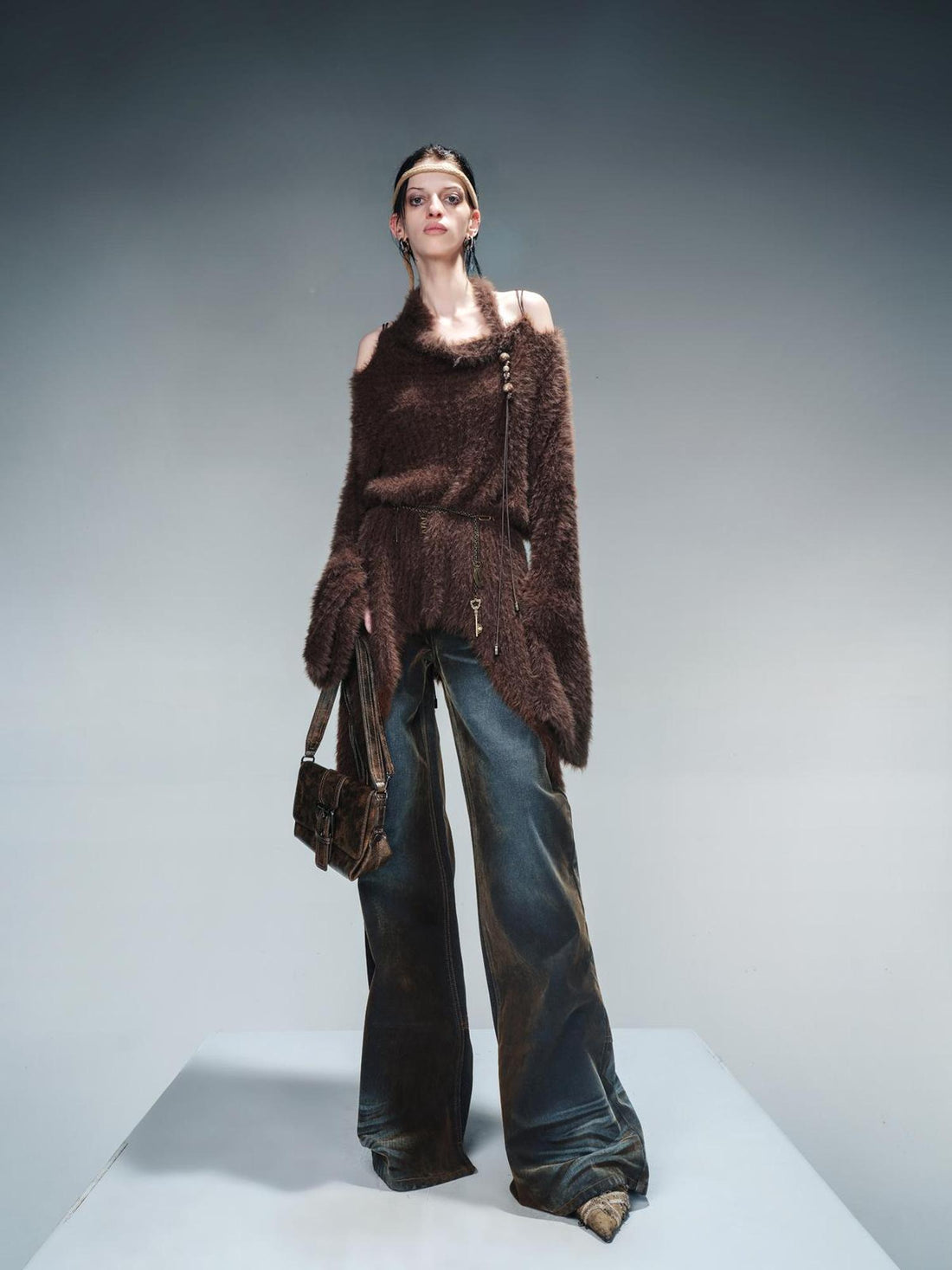NN NORTH NODE Imitation Mink Fur Irregular Knit Sweater