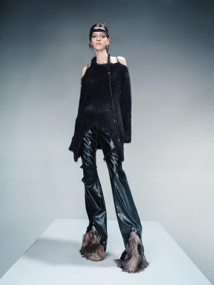 NN NORTH NODE Imitation Mink Fur Irregular Knit Sweater