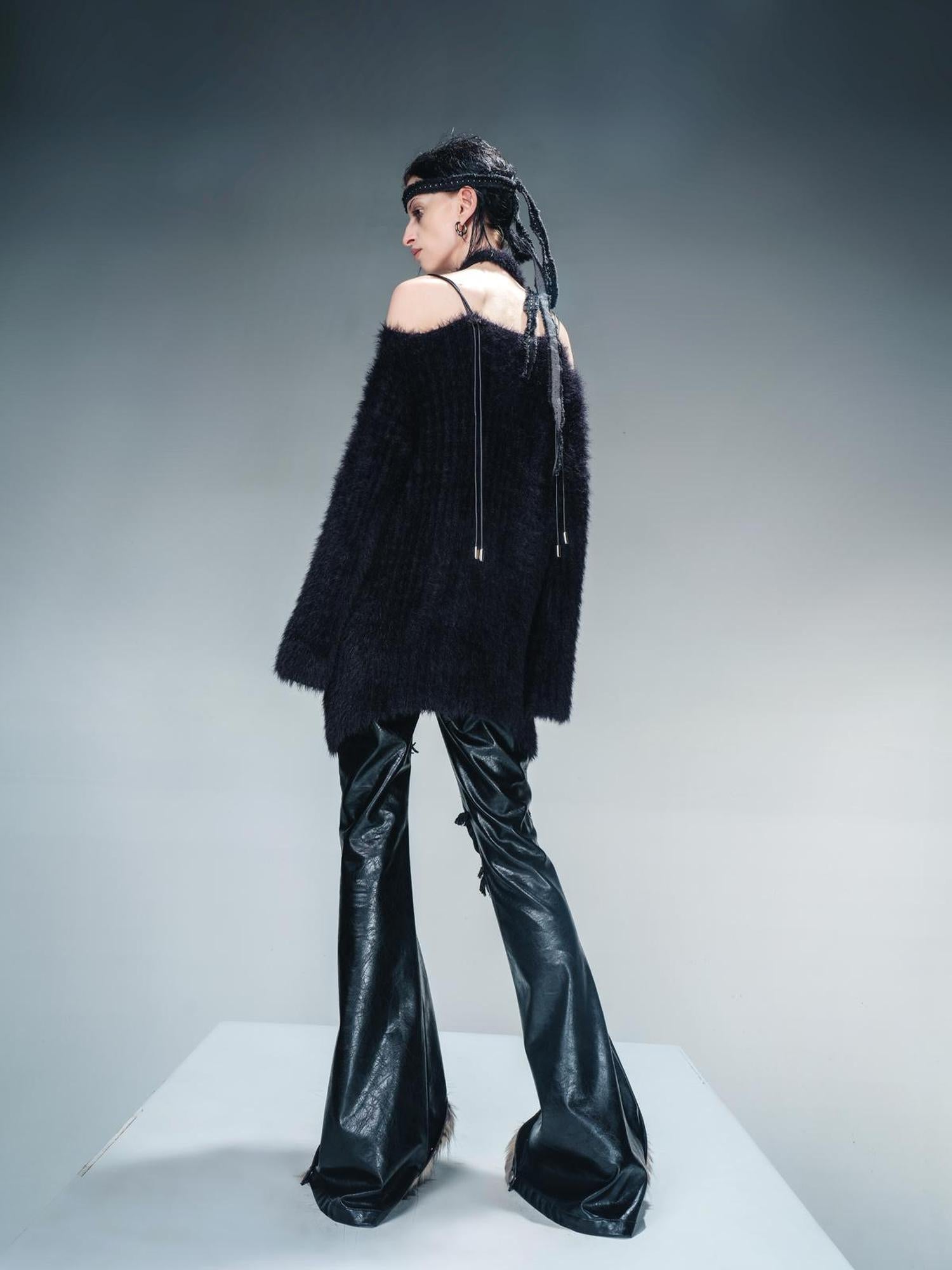 NN NORTH NODE Imitation Mink Fur Irregular Knit Sweater