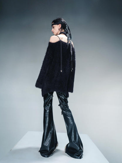 NN NORTH NODE Imitation Mink Fur Irregular Knit Sweater