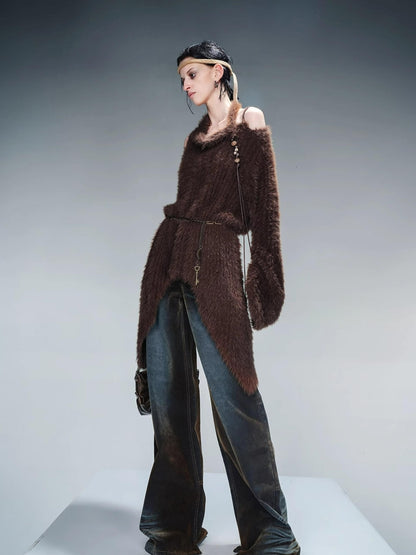 NN NORTH NODE Imitation Mink Fur Irregular Knit Sweater