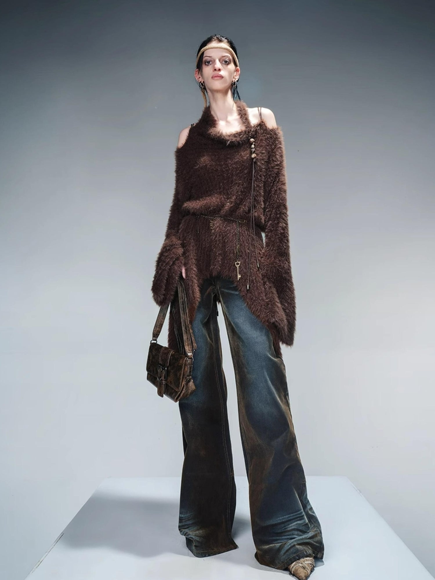 NN NORTH NODE Imitation Mink Fur Irregular Knit Sweater