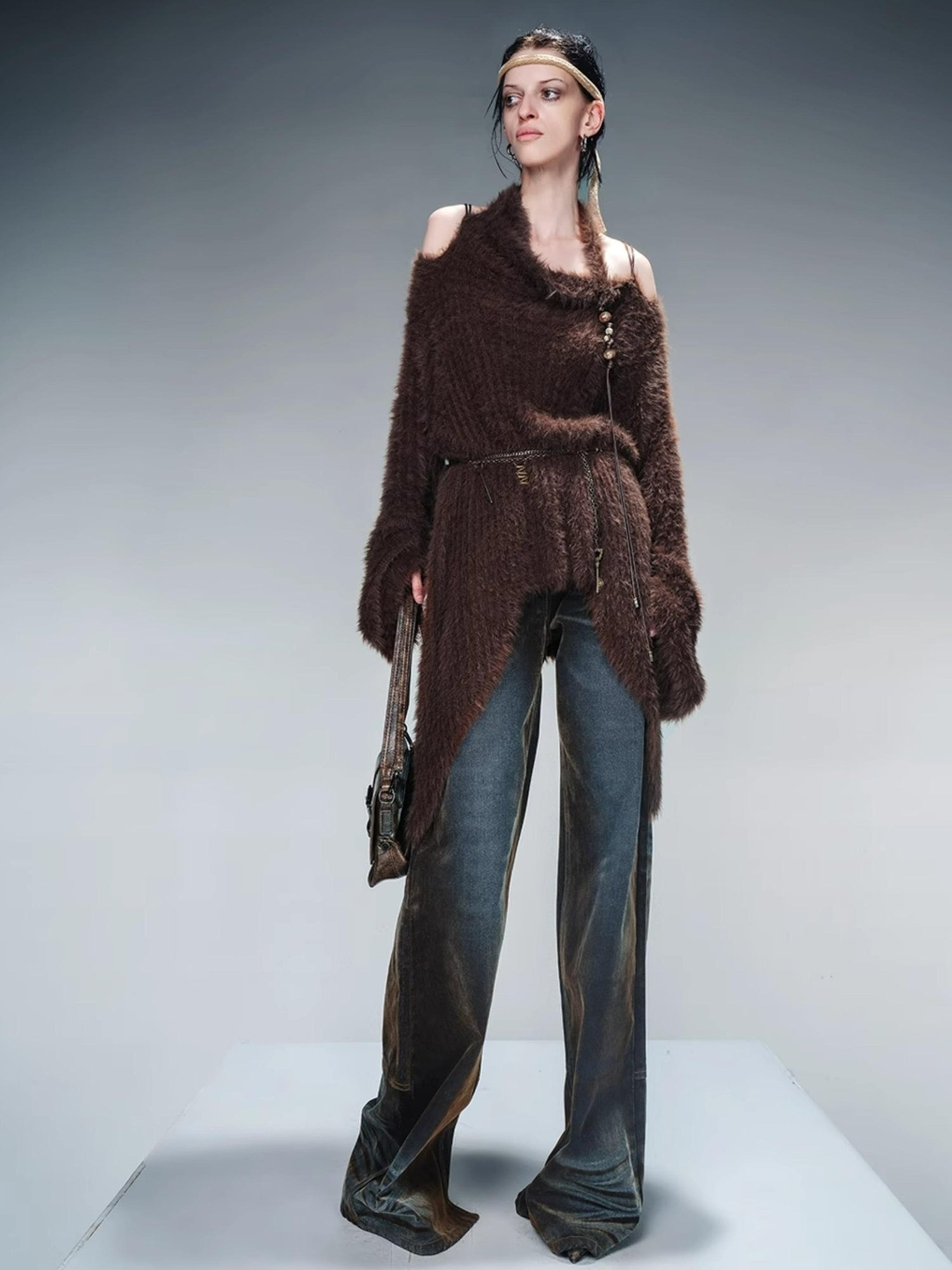 NN NORTH NODE Imitation Mink Fur Irregular Knit Sweater