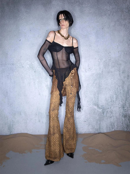 Irregular Hem Sheer Mesh Camisole With Ruffle Detailing