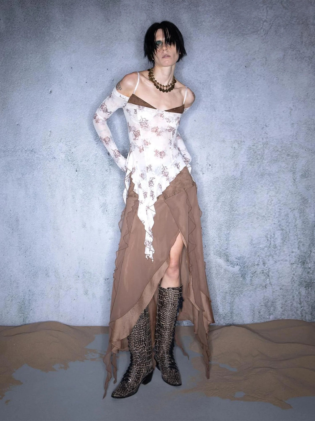 Irregular Hem Sheer Mesh Camisole With Ruffle Detailing