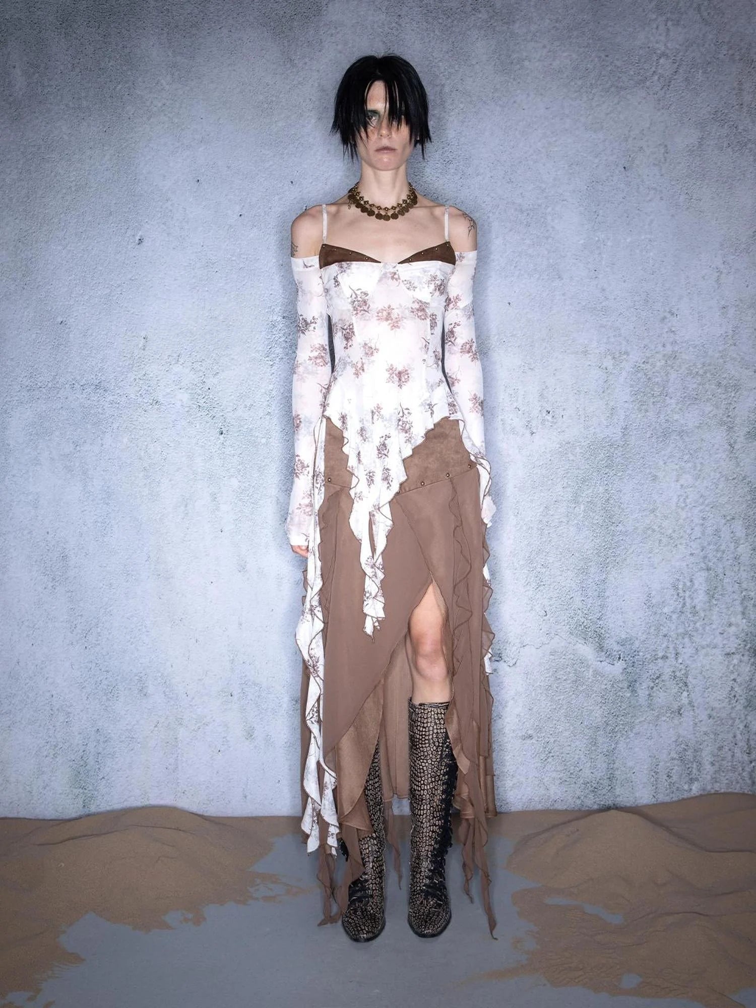 Irregular Hem Sheer Mesh Camisole With Ruffle Detailing