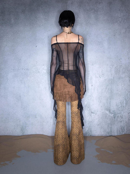 UpdateNN NORTH NODE Irregular Hem Sheer Mesh Camisole With Ruffle Detailing