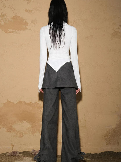 Irregular Knit Sweater 2024 Ss V-neck T-shirt Long Sleeve