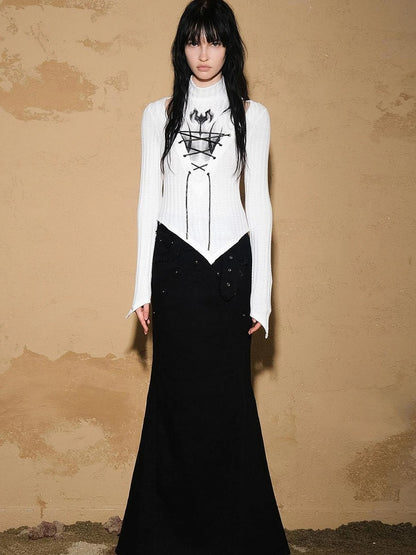 Irregular Knit Sweater 2024 Ss V-neck T-shirt Long Sleeve