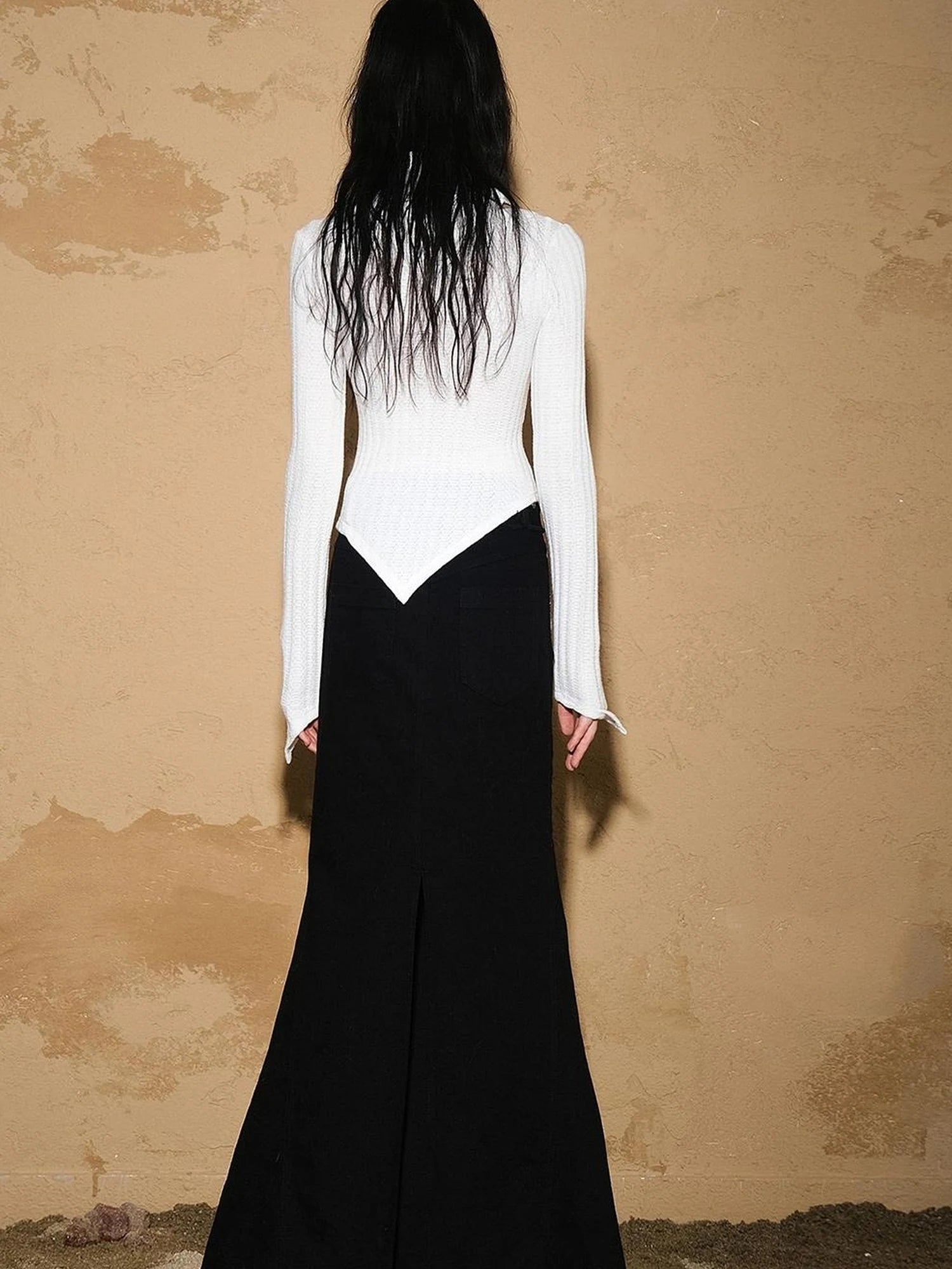 Irregular Knit Sweater 2024 Ss V-neck T-shirt Long Sleeve