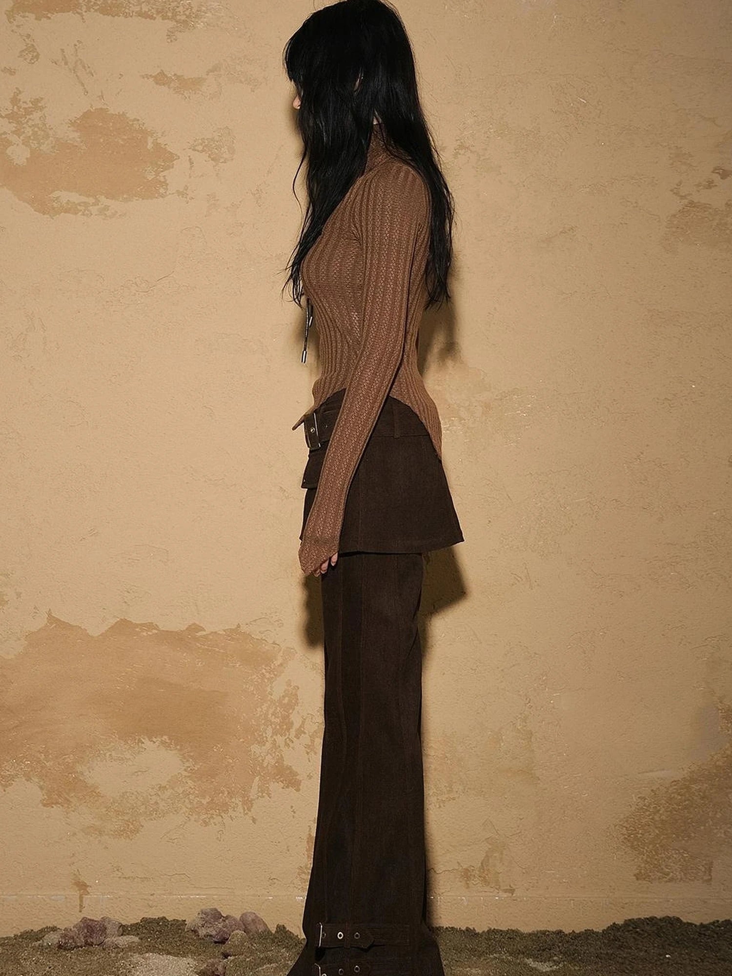 Irregular Knit Sweater 2024 Ss V-neck T-shirt Long Sleeve