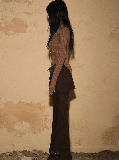 Irregular Knit Sweater 2024 Ss V-neck T-shirt Long Sleeve