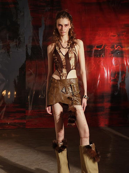 UpdateNN NORTH NODE Irregular Leather Mini Skirt With Asymmetric Hem