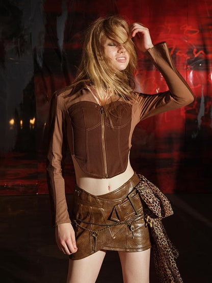 UpdateNN NORTH NODE Irregular Leather Mini Skirt With Asymmetric Hem