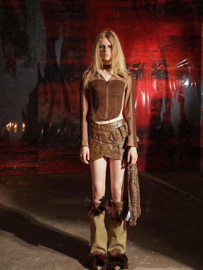 UpdateNN NORTH NODE Irregular Leather Mini Skirt With Asymmetric Hem