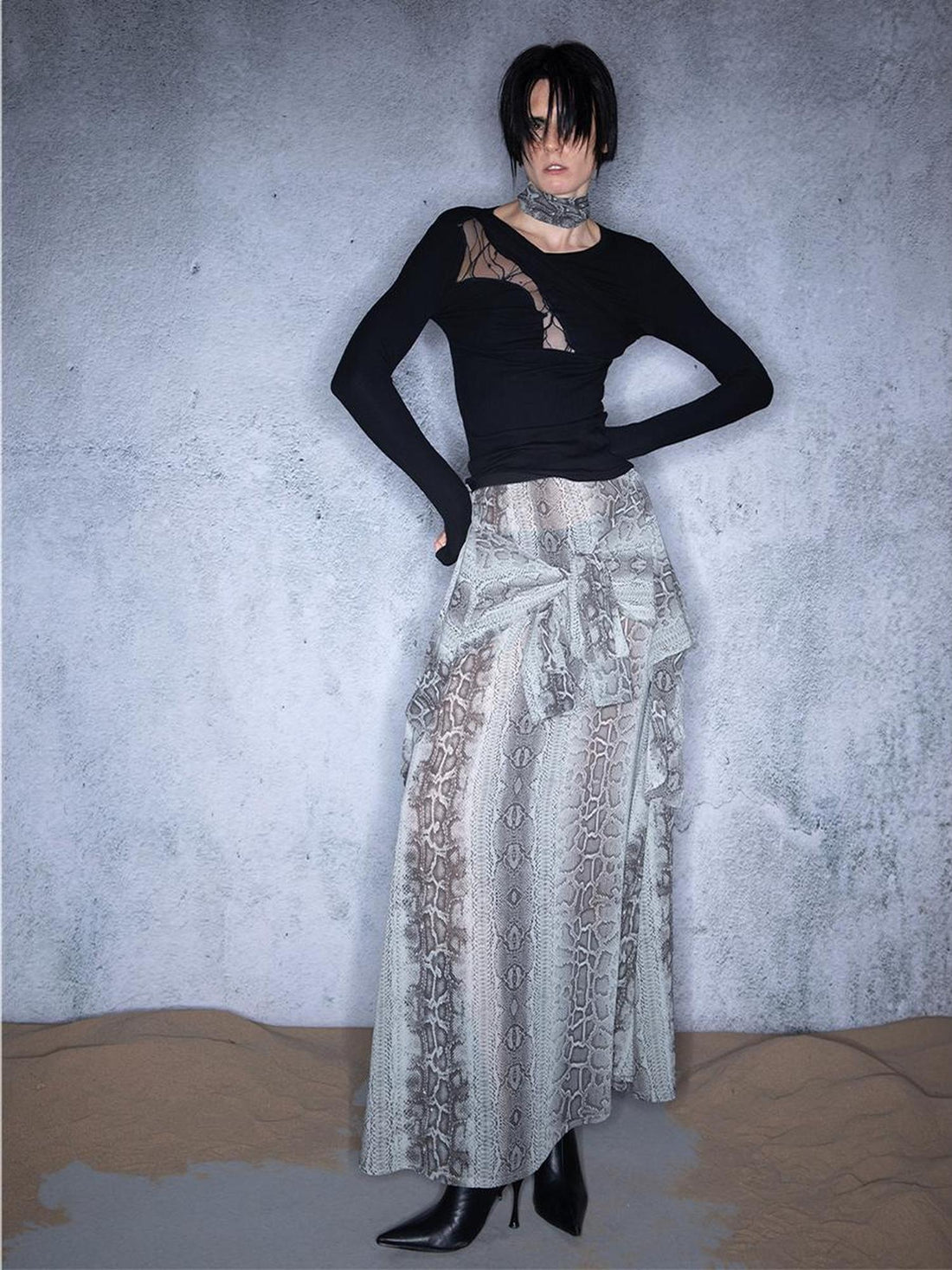 UpdateNN NORTH NODE Lace Paneled Knit Tee With Slanted Hem