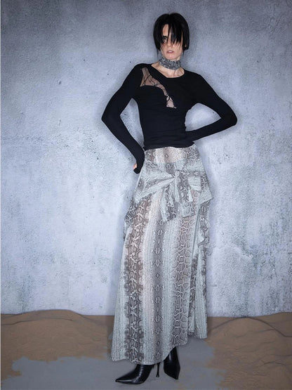 Lace Paneled Knit Tee With Slanted Hem