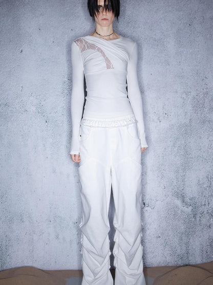 UpdateNN NORTH NODE Lace Paneled Knit Tee With Slanted Hem