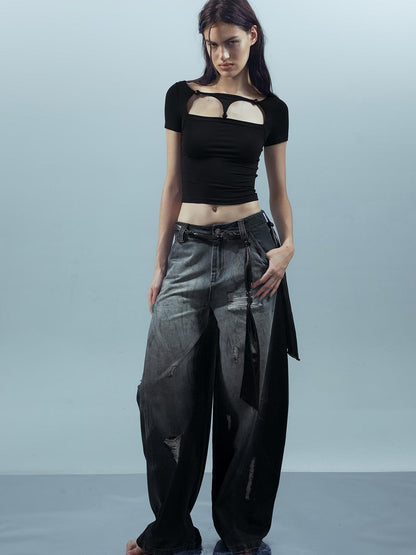 UpdateNN NORTH NODE Lace Up Beaded Cropped Tee