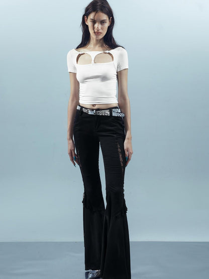 UpdateNN NORTH NODE Lace Up Beaded Cropped Tee