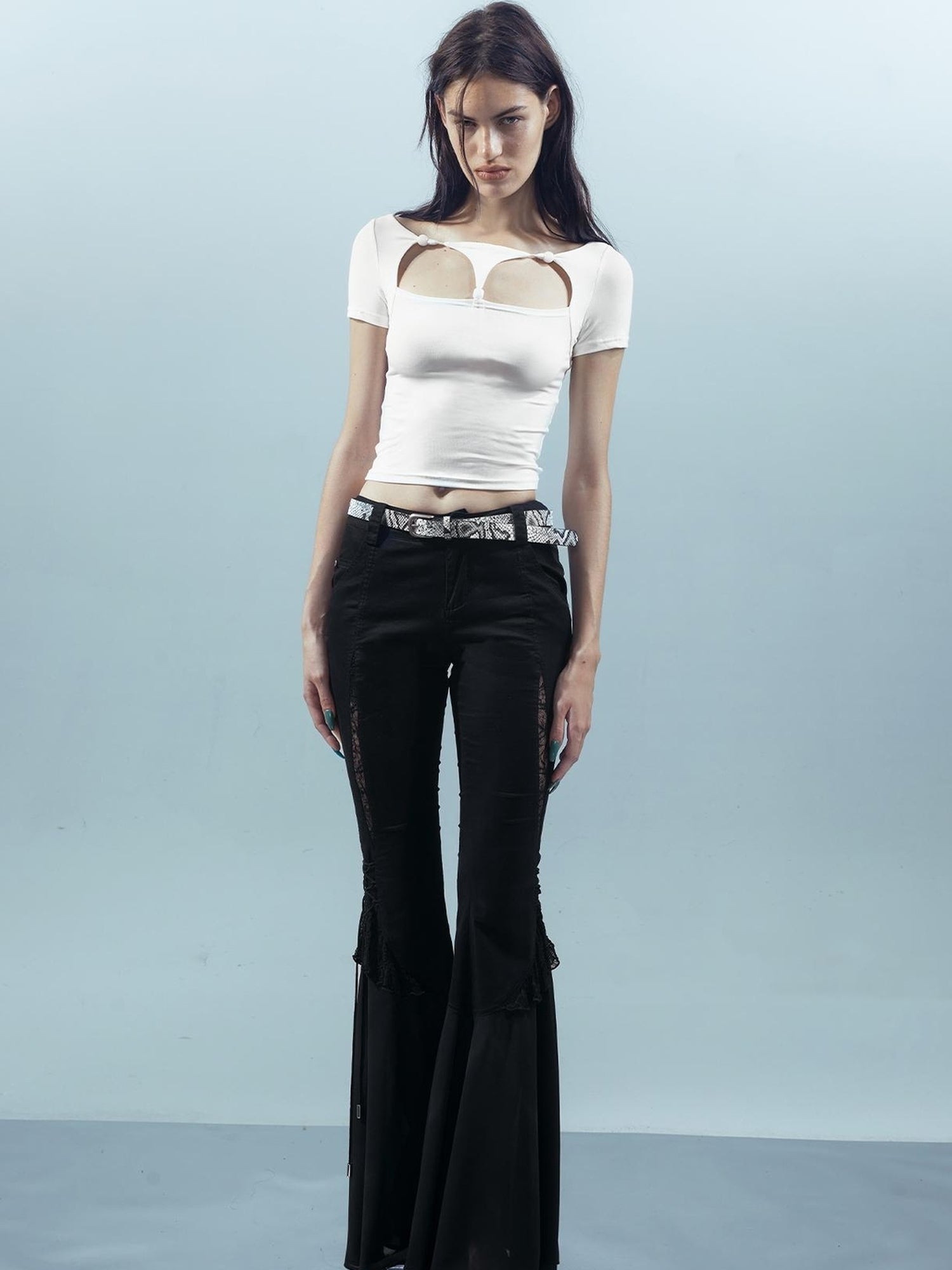 UpdateNN NORTH NODE Lace Up Beaded Cropped Tee