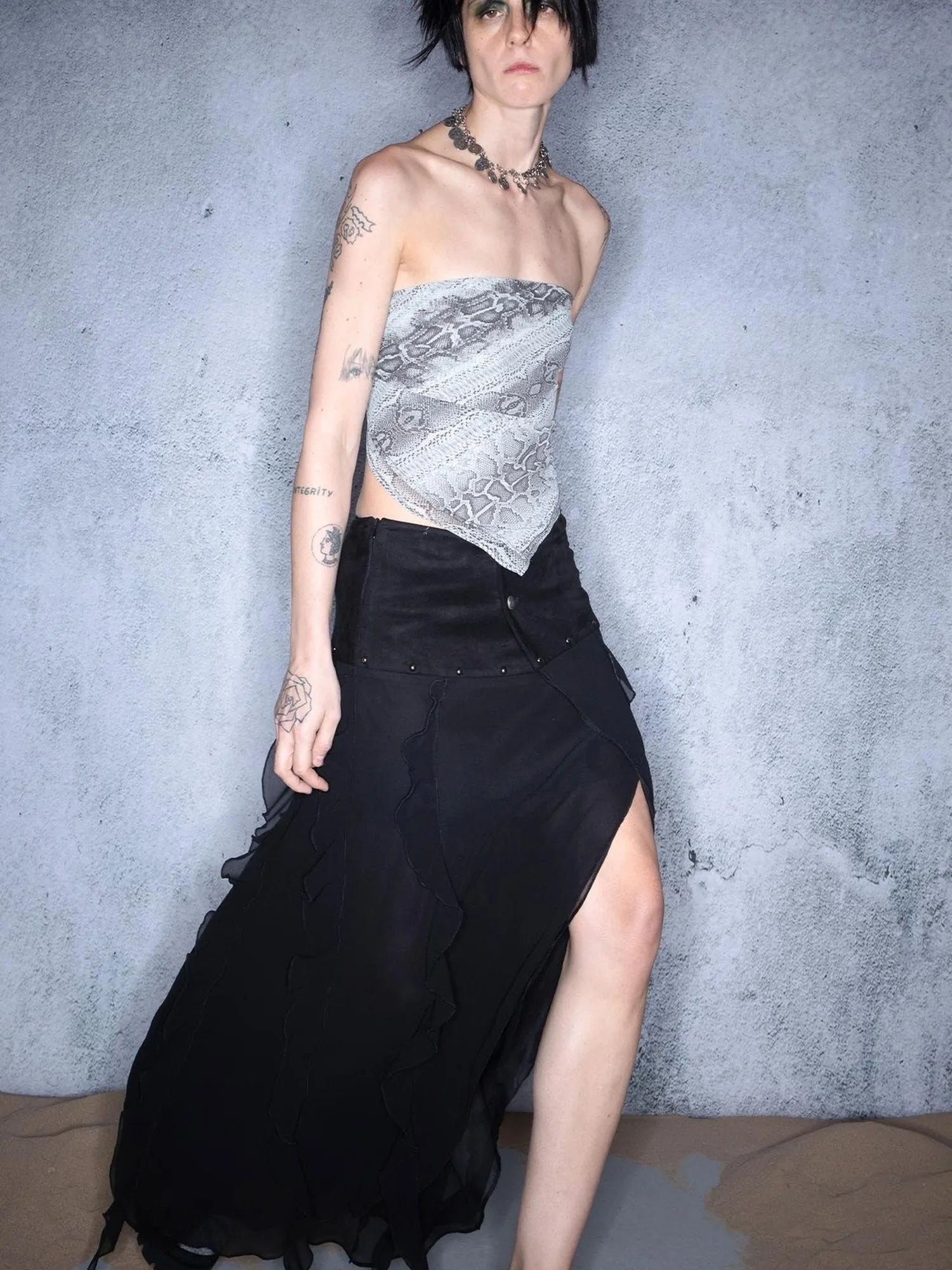 Layered Chiffon Asymmetric Hem Skirt With Ruffles