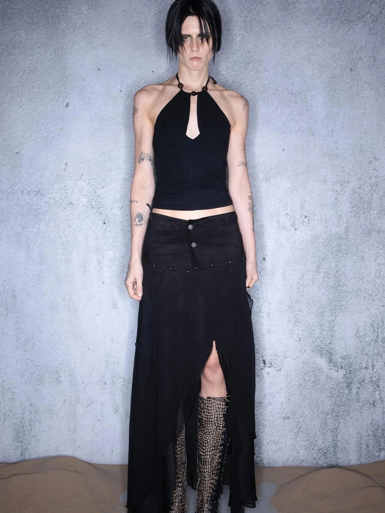 Layered Chiffon Asymmetric Hem Skirt With Ruffles