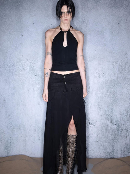 UpdateNN NORTH NODE Layered Chiffon Asymmetric Hem Skirt With Ruffles