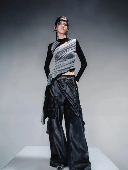 Layered Sheer Mesh Top With Asymmetric Hem