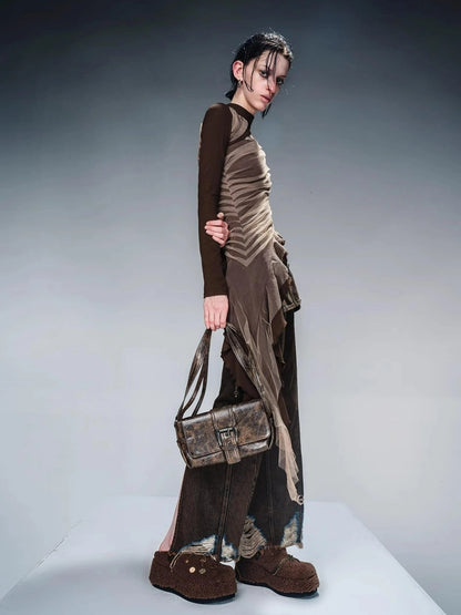 Layered Sheer Mesh Top With Asymmetric Hem