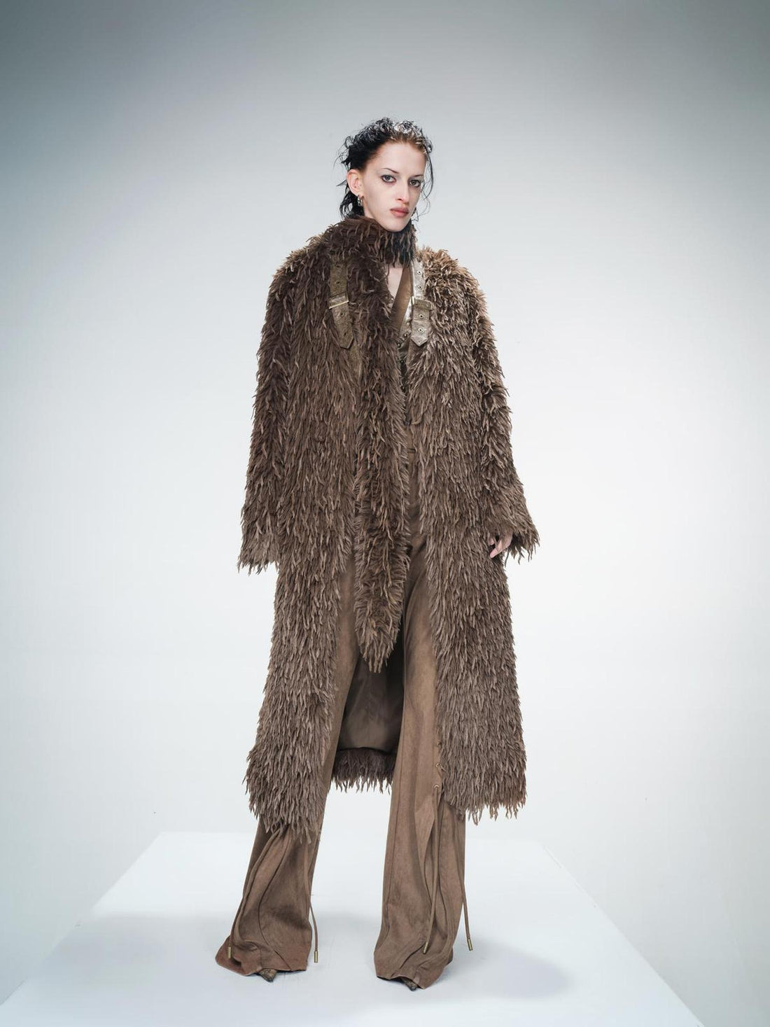 UpdateNN NORTH NODE Long Feathered Trench Coat with Detachable Leather Belt