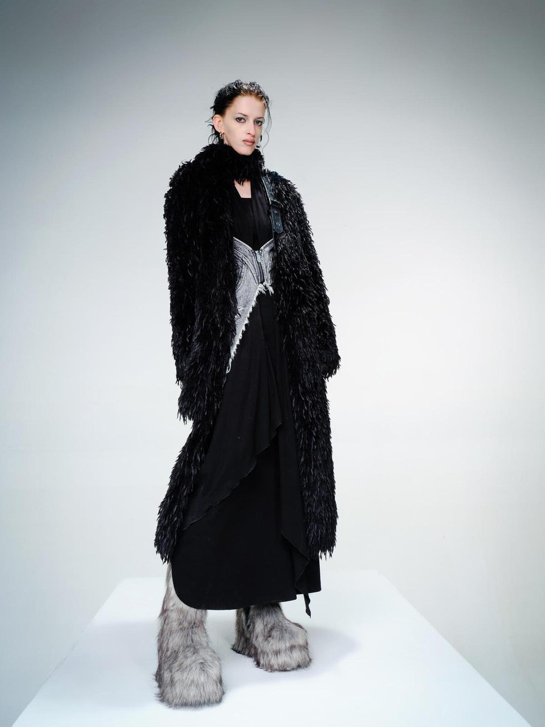 UpdateNN NORTH NODE Long Feathered Trench Coat with Detachable Leather Belt