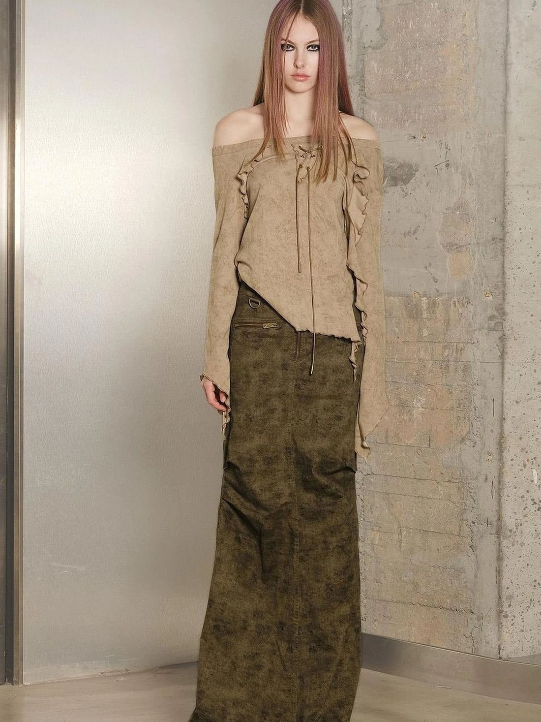 Long Fishtail Skirt with Embellished Print